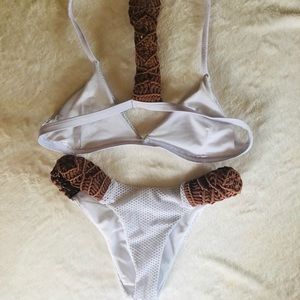 Small SHEIN white and tan crochet bikini